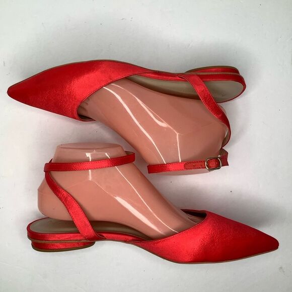 Anthropologie Orange Satin Fabric Ankle Wrap Around Pointy Toe Women Flats Sz 9 - Picture 7 of 9